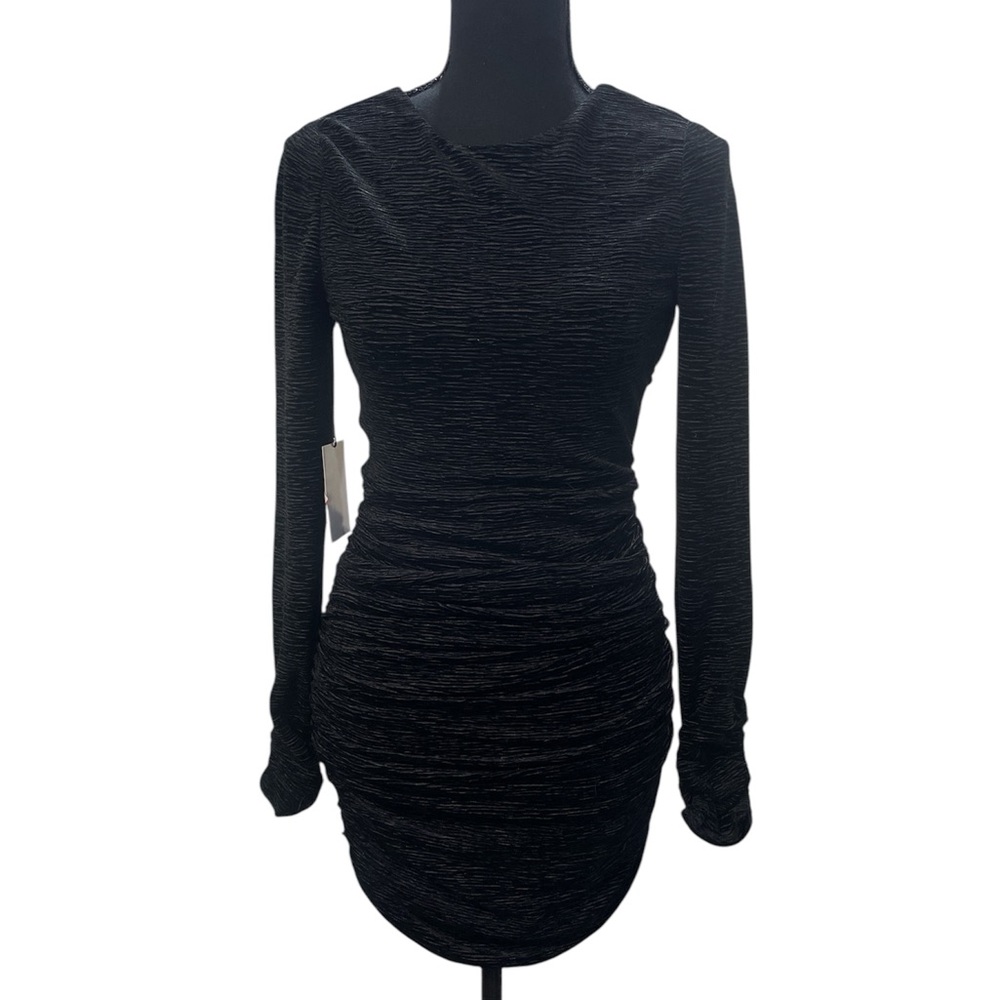 LINI Women’s BlackDevon Ruched Stretch Plisse Velvet Bodycon Dress NWT - Picture 4 of 9